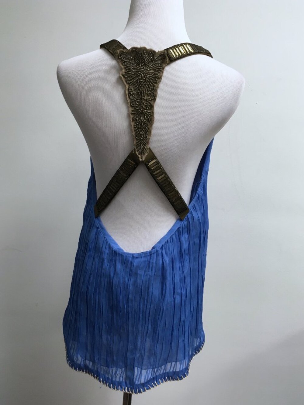 Alberta Ferretti Philosophy blue silk beaded open back camisole top 8